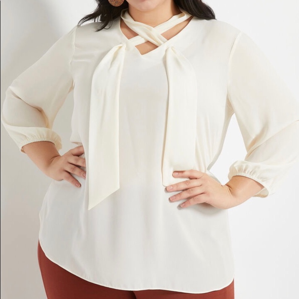 CROSSOVER TIE NECK BLOUSE